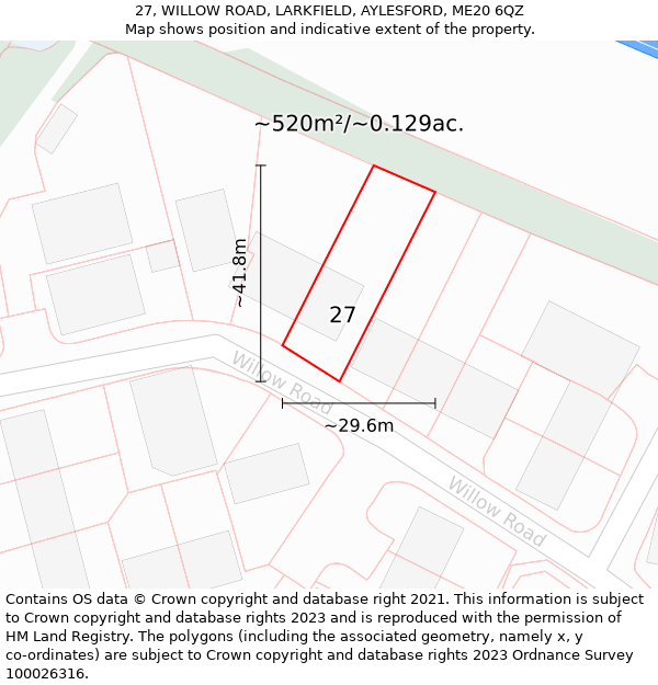 27, WILLOW ROAD, LARKFIELD, AYLESFORD, ME20 6QZ: Plot and title map