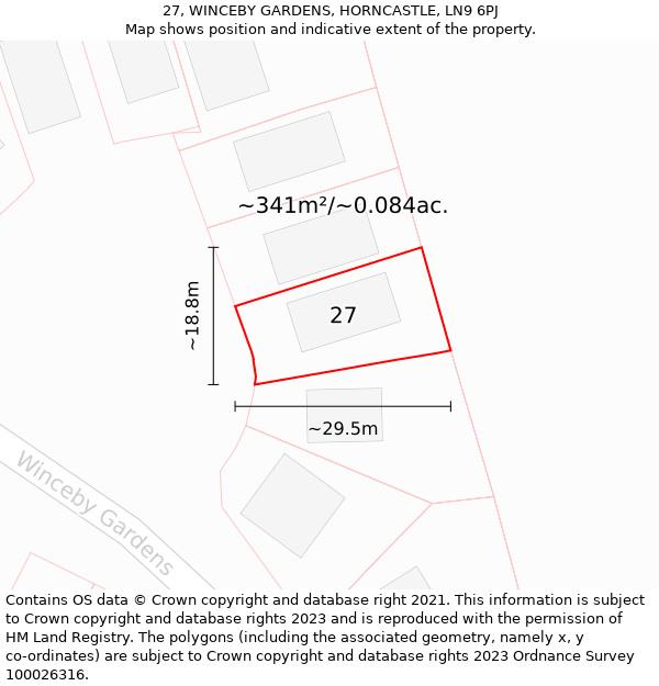 27, WINCEBY GARDENS, HORNCASTLE, LN9 6PJ: Plot and title map