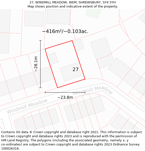 27, WINDMILL MEADOW, WEM, SHREWSBURY, SY4 5YH: Plot and title map