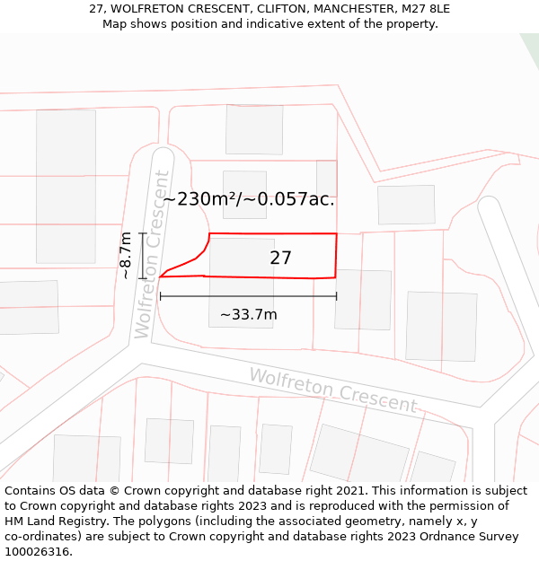 27, WOLFRETON CRESCENT, CLIFTON, MANCHESTER, M27 8LE: Plot and title map