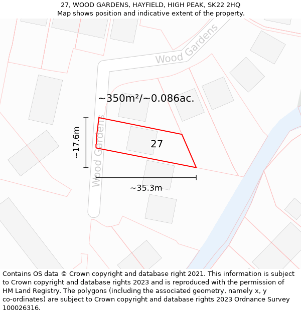 27, WOOD GARDENS, HAYFIELD, HIGH PEAK, SK22 2HQ: Plot and title map