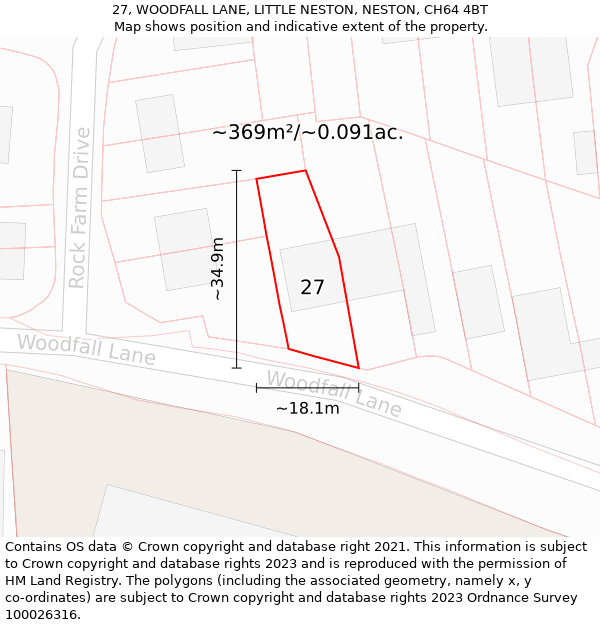 27, WOODFALL LANE, LITTLE NESTON, NESTON, CH64 4BT: Plot and title map