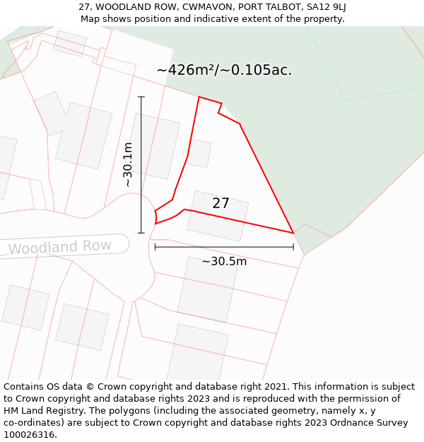 27, WOODLAND ROW, CWMAVON, PORT TALBOT, SA12 9LJ: Plot and title map