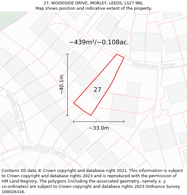 27, WOODSIDE DRIVE, MORLEY, LEEDS, LS27 9NL: Plot and title map