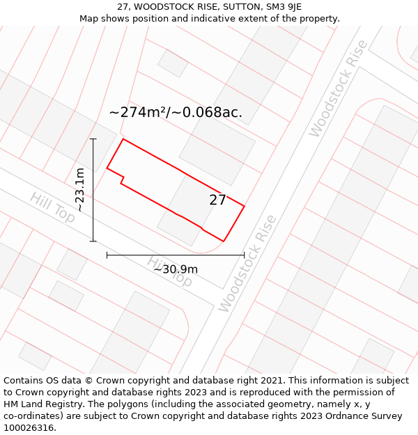 27, WOODSTOCK RISE, SUTTON, SM3 9JE: Plot and title map