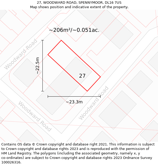 27, WOODWARD ROAD, SPENNYMOOR, DL16 7US: Plot and title map