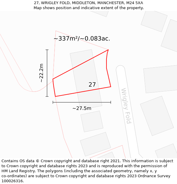 27, WRIGLEY FOLD, MIDDLETON, MANCHESTER, M24 5XA: Plot and title map