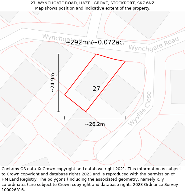 27, WYNCHGATE ROAD, HAZEL GROVE, STOCKPORT, SK7 6NZ: Plot and title map