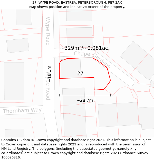 27, WYPE ROAD, EASTREA, PETERBOROUGH, PE7 2AX: Plot and title map