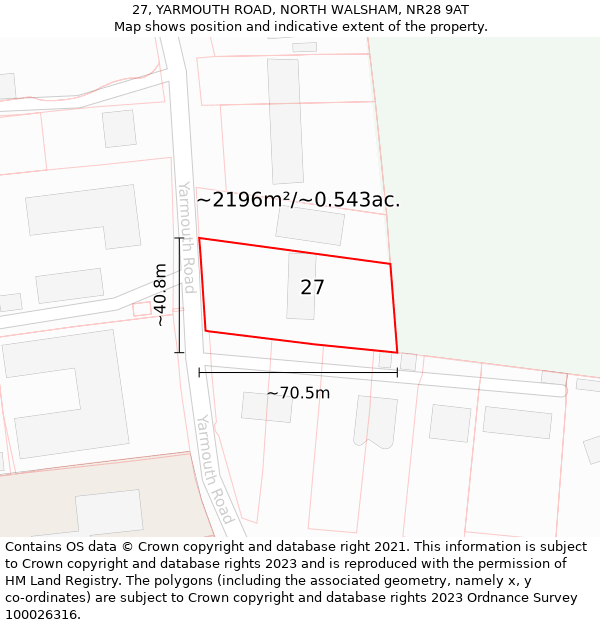 27, YARMOUTH ROAD, NORTH WALSHAM, NR28 9AT: Plot and title map