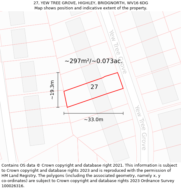 27, YEW TREE GROVE, HIGHLEY, BRIDGNORTH, WV16 6DG: Plot and title map