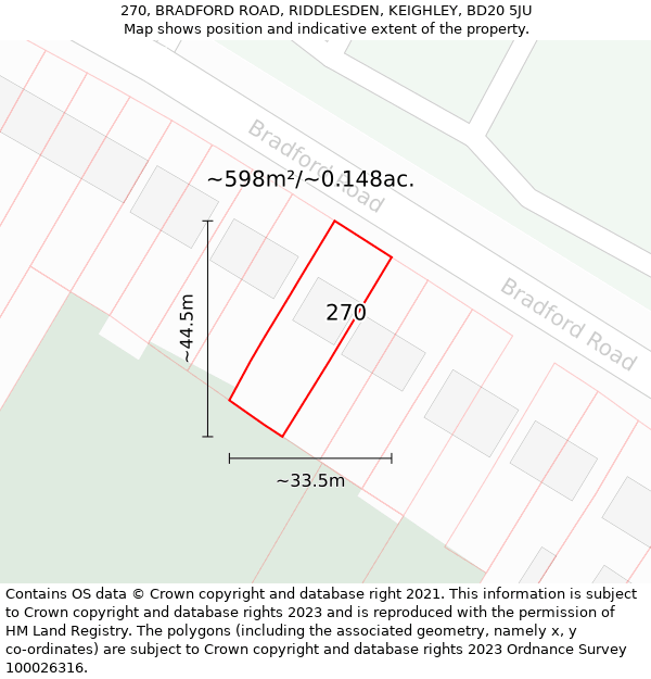 270, BRADFORD ROAD, RIDDLESDEN, KEIGHLEY, BD20 5JU: Plot and title map