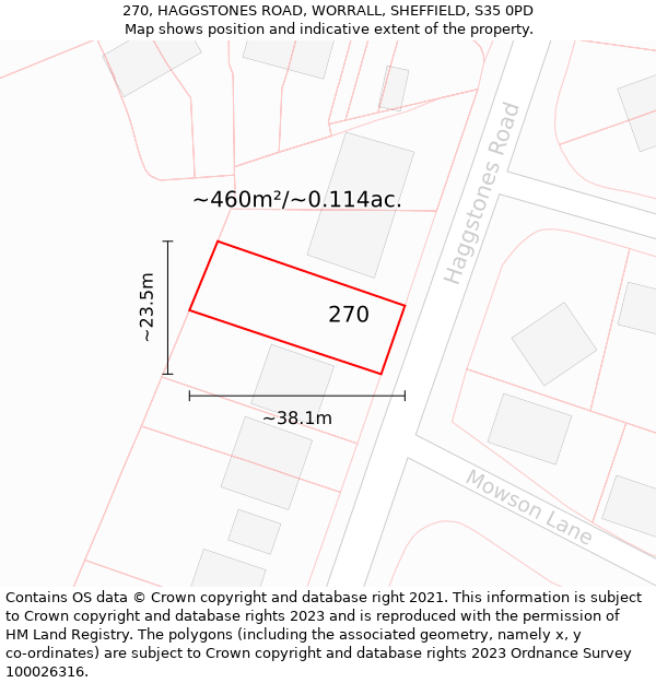 270, HAGGSTONES ROAD, WORRALL, SHEFFIELD, S35 0PD: Plot and title map