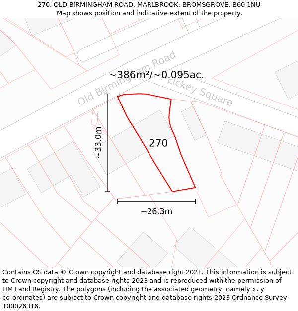 270, OLD BIRMINGHAM ROAD, MARLBROOK, BROMSGROVE, B60 1NU: Plot and title map