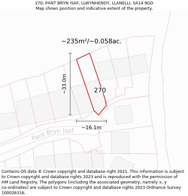 270, PANT BRYN ISAF, LLWYNHENDY, LLANELLI, SA14 9GD: Plot and title map