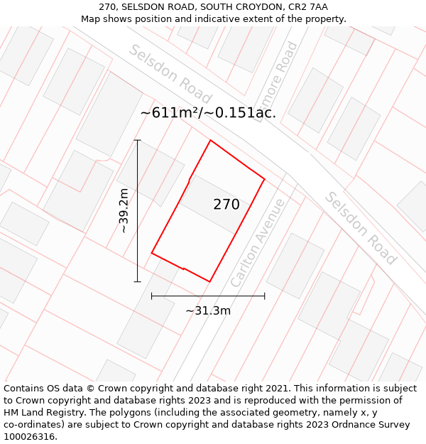 270, SELSDON ROAD, SOUTH CROYDON, CR2 7AA: Plot and title map