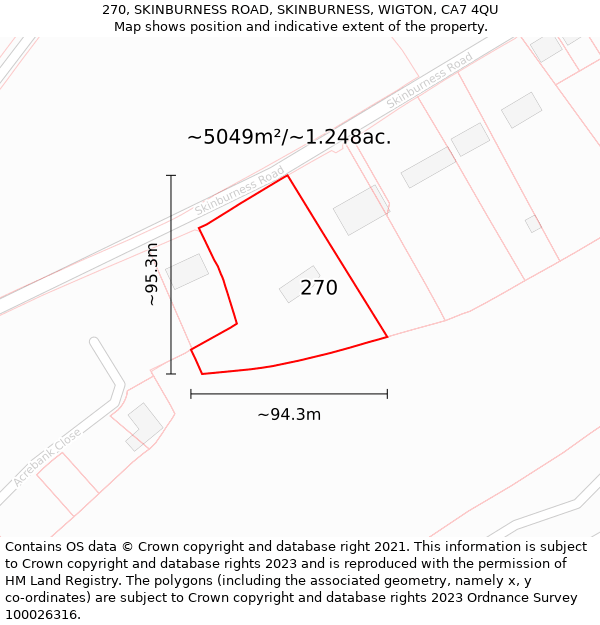 270, SKINBURNESS ROAD, SKINBURNESS, WIGTON, CA7 4QU: Plot and title map