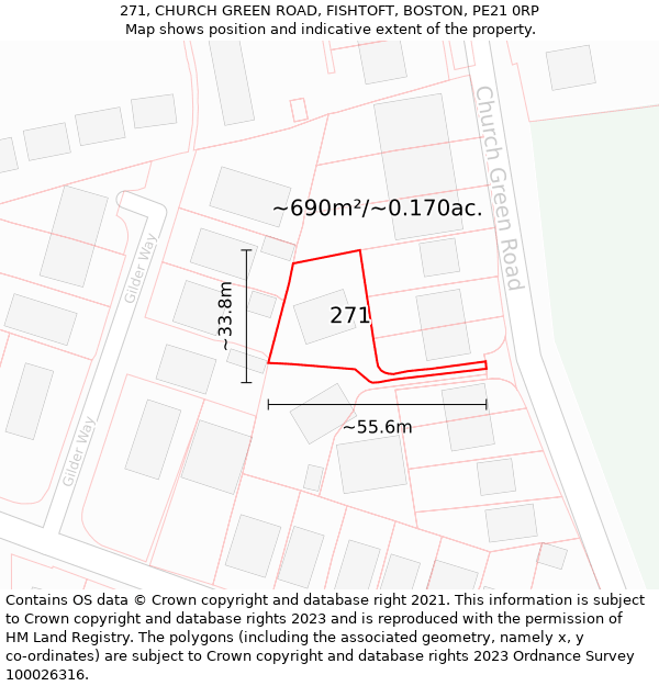 271, CHURCH GREEN ROAD, FISHTOFT, BOSTON, PE21 0RP: Plot and title map