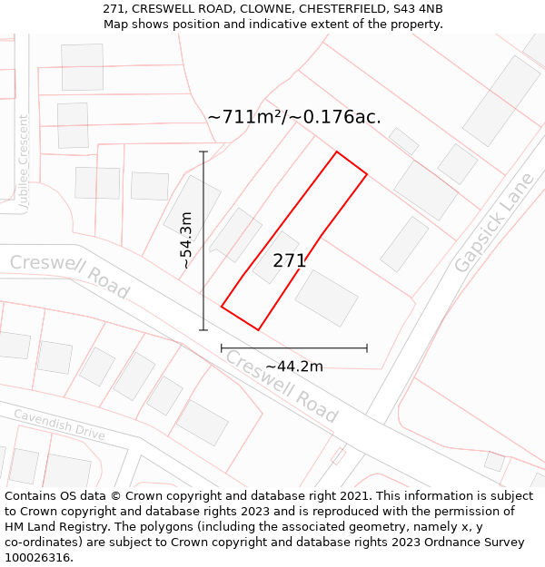 271, CRESWELL ROAD, CLOWNE, CHESTERFIELD, S43 4NB: Plot and title map