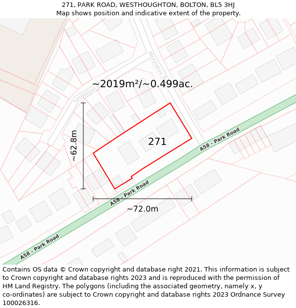 271, PARK ROAD, WESTHOUGHTON, BOLTON, BL5 3HJ: Plot and title map