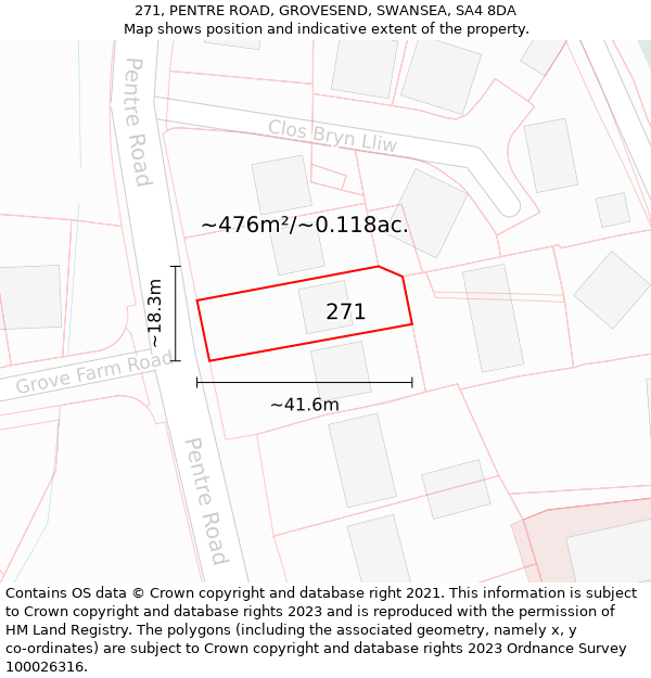 271, PENTRE ROAD, GROVESEND, SWANSEA, SA4 8DA: Plot and title map