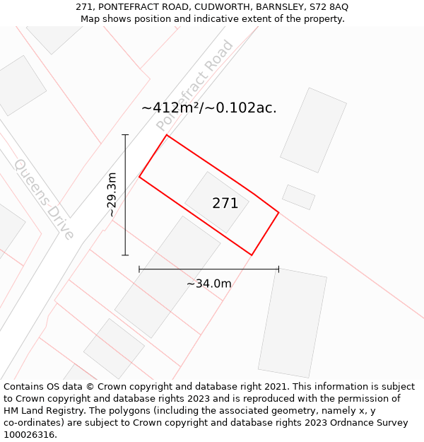 271, PONTEFRACT ROAD, CUDWORTH, BARNSLEY, S72 8AQ: Plot and title map