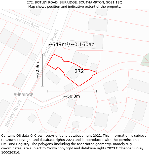 272, BOTLEY ROAD, BURRIDGE, SOUTHAMPTON, SO31 1BQ: Plot and title map