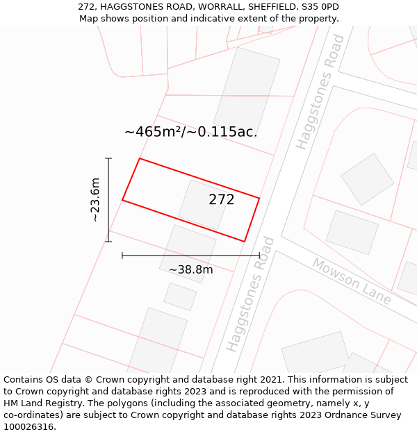 272, HAGGSTONES ROAD, WORRALL, SHEFFIELD, S35 0PD: Plot and title map