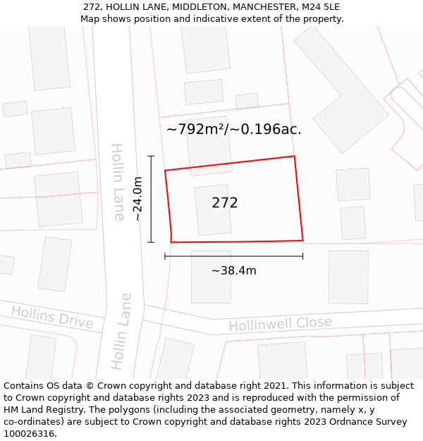 272, HOLLIN LANE, MIDDLETON, MANCHESTER, M24 5LE: Plot and title map