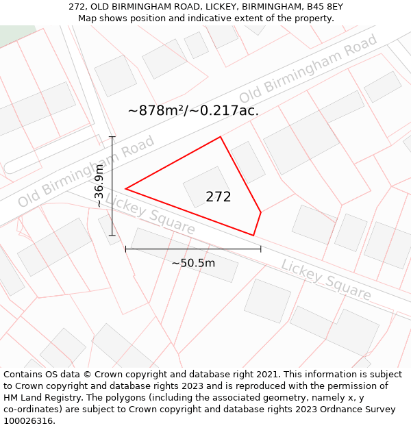 272, OLD BIRMINGHAM ROAD, LICKEY, BIRMINGHAM, B45 8EY: Plot and title map