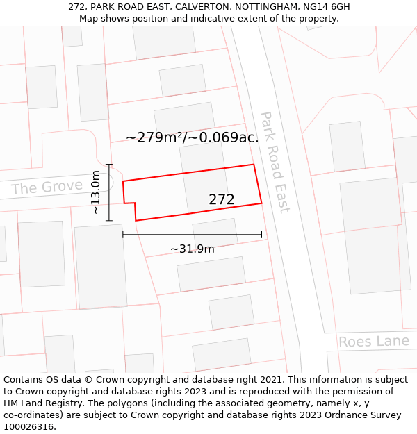 272, PARK ROAD EAST, CALVERTON, NOTTINGHAM, NG14 6GH: Plot and title map