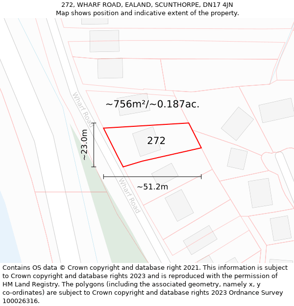 272, WHARF ROAD, EALAND, SCUNTHORPE, DN17 4JN: Plot and title map