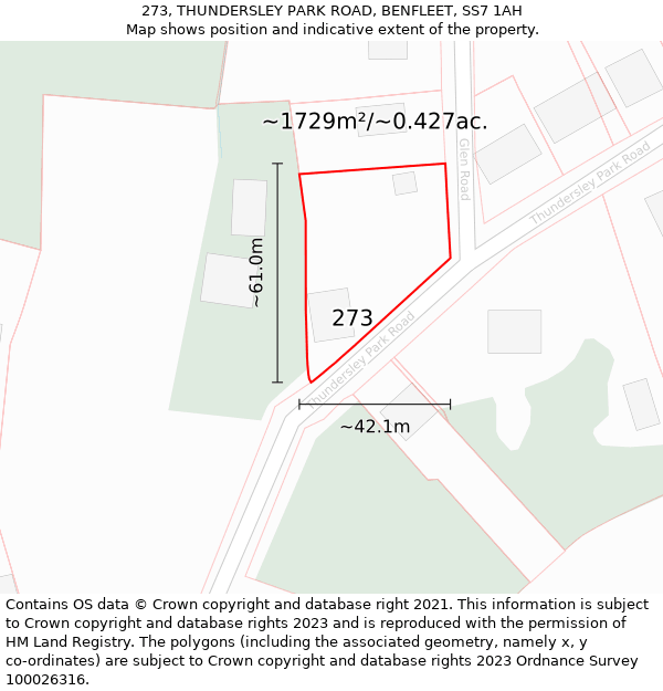 273, THUNDERSLEY PARK ROAD, BENFLEET, SS7 1AH: Plot and title map