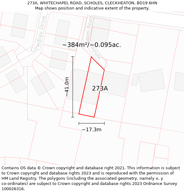 273A, WHITECHAPEL ROAD, SCHOLES, CLECKHEATON, BD19 6HN: Plot and title map