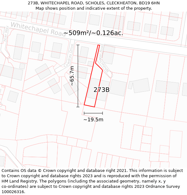 273B, WHITECHAPEL ROAD, SCHOLES, CLECKHEATON, BD19 6HN: Plot and title map