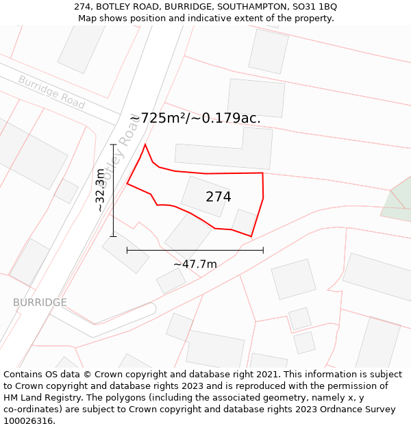 274, BOTLEY ROAD, BURRIDGE, SOUTHAMPTON, SO31 1BQ: Plot and title map