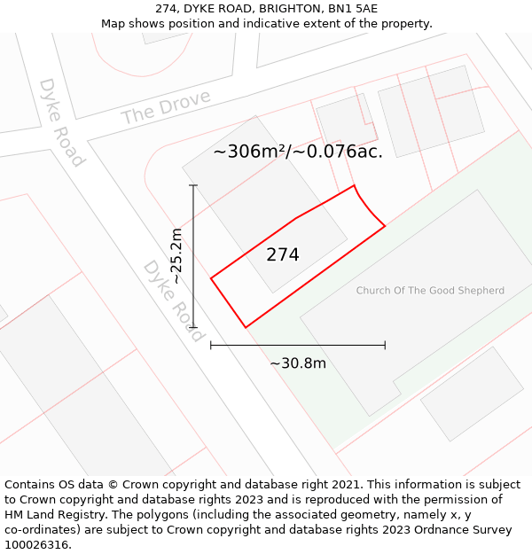 274, DYKE ROAD, BRIGHTON, BN1 5AE: Plot and title map