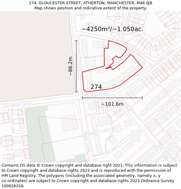 274, GLOUCESTER STREET, ATHERTON, MANCHESTER, M46 0JB: Plot and title map