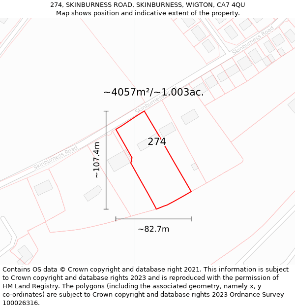 274, SKINBURNESS ROAD, SKINBURNESS, WIGTON, CA7 4QU: Plot and title map