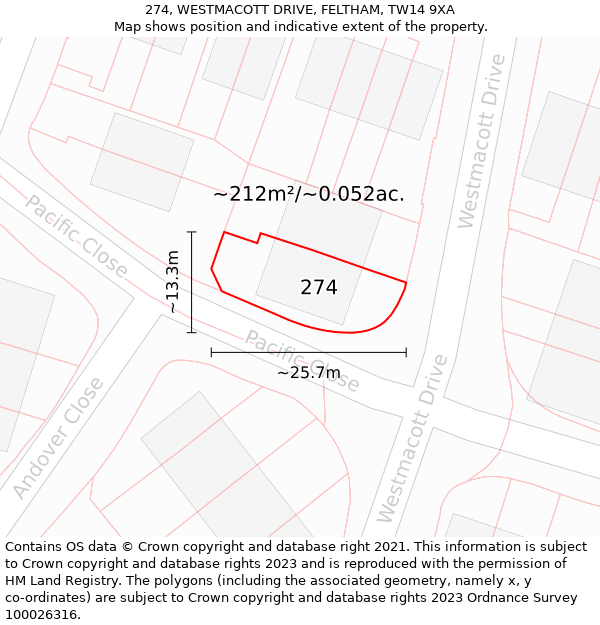 274, WESTMACOTT DRIVE, FELTHAM, TW14 9XA: Plot and title map