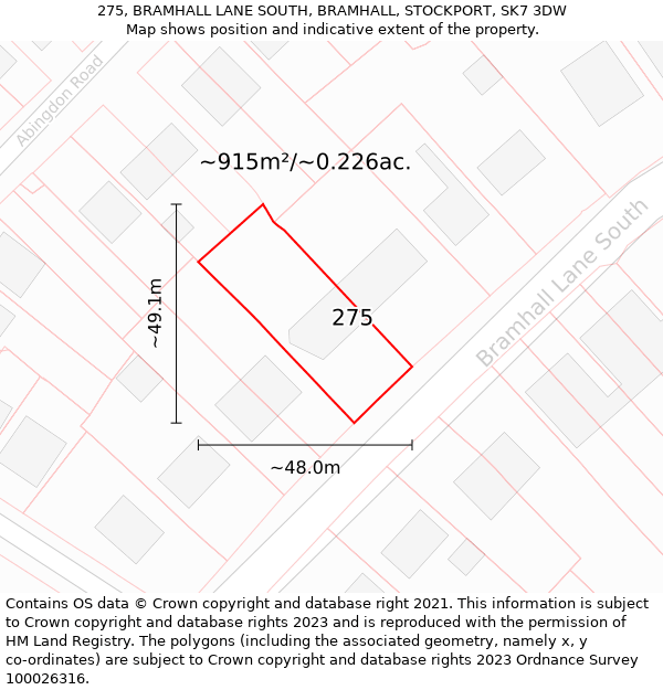 275, BRAMHALL LANE SOUTH, BRAMHALL, STOCKPORT, SK7 3DW: Plot and title map