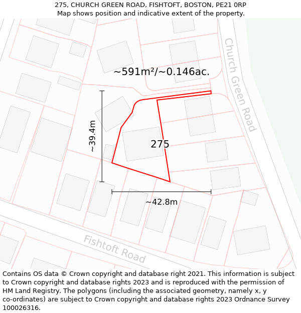 275, CHURCH GREEN ROAD, FISHTOFT, BOSTON, PE21 0RP: Plot and title map