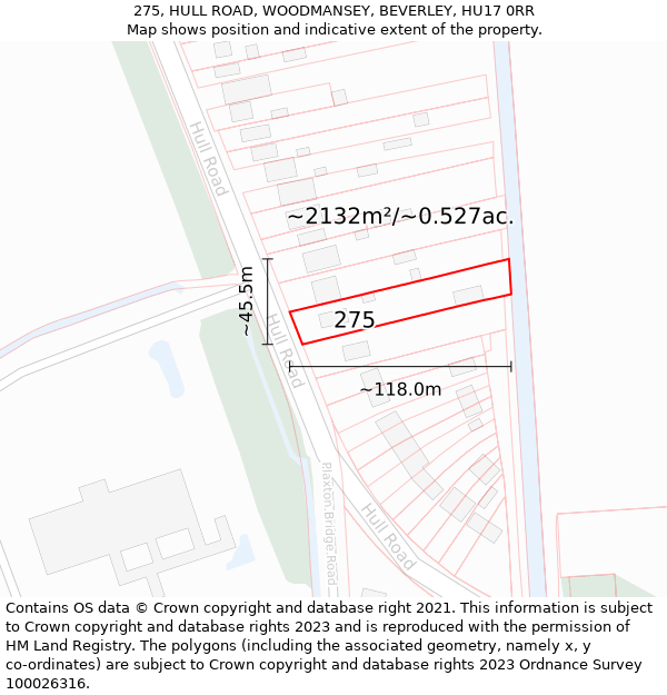 275, HULL ROAD, WOODMANSEY, BEVERLEY, HU17 0RR: Plot and title map