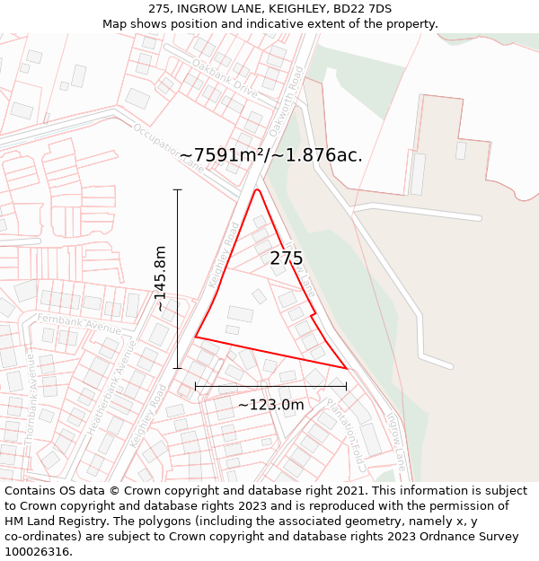 275, INGROW LANE, KEIGHLEY, BD22 7DS: Plot and title map