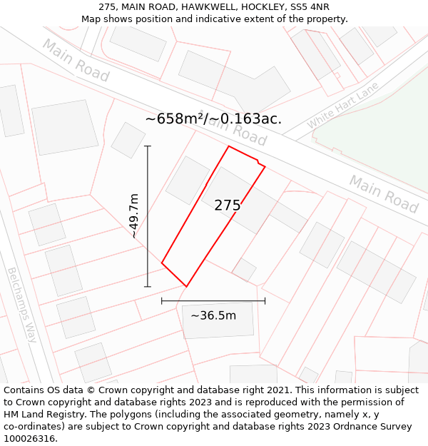 275, MAIN ROAD, HAWKWELL, HOCKLEY, SS5 4NR: Plot and title map