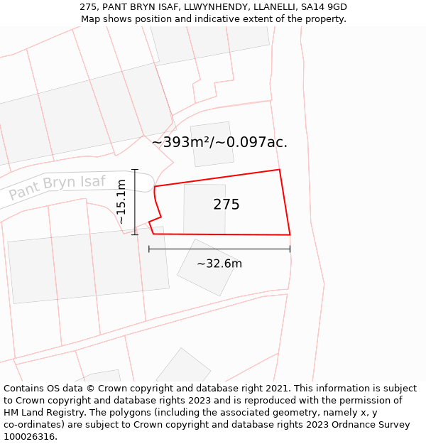 275, PANT BRYN ISAF, LLWYNHENDY, LLANELLI, SA14 9GD: Plot and title map