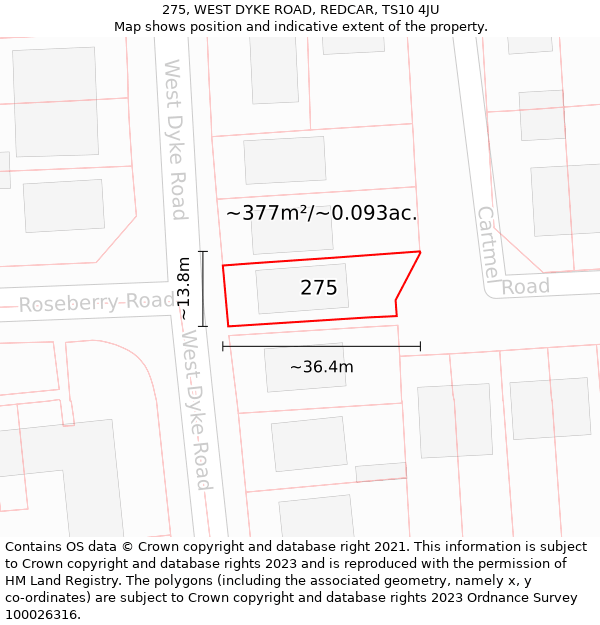 275, WEST DYKE ROAD, REDCAR, TS10 4JU: Plot and title map