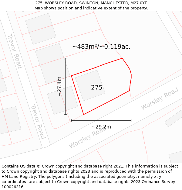 275, WORSLEY ROAD, SWINTON, MANCHESTER, M27 0YE: Plot and title map