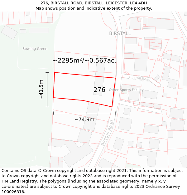 276, BIRSTALL ROAD, BIRSTALL, LEICESTER, LE4 4DH: Plot and title map