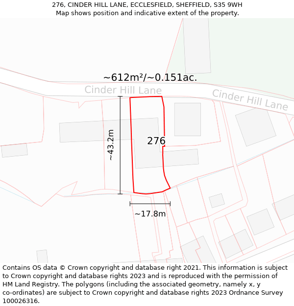 276, CINDER HILL LANE, ECCLESFIELD, SHEFFIELD, S35 9WH: Plot and title map